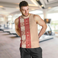 Papua New Guinea Men Tank Top Oro Tapa Pattern LT05 Beige - Polynesian Pride