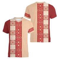 Papua New Guinea Women V-Neck T-Shirt Oro Tapa Pattern LT05 - Polynesian Pride