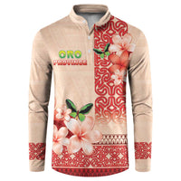 Papua New Guinea Oro Province Button Sweatshirt Oro Birdwing Butterfly LT05 Beige - Polynesian Pride
