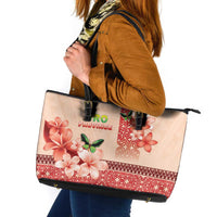 Papua New Guinea Oro Province Leather Tote Bag Oro Birdwing Butterfly LT05 Beige - Polynesian Pride