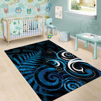 New Zealand Sea Week Area Rug Maori Wave Pattern Ocean Blue