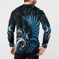 New Zealand Sea Week Button Sweatshirt Maori Wave Pattern Ocean Blue LT05 - Polynesian Pride
