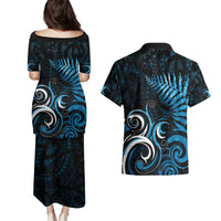 New Zealand Sea Week Couples Matching Puletasi and Hawaiian Shirt Maori Wave Pattern Ocean Blue