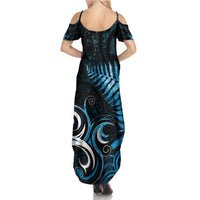 New Zealand Sea Week Family Matching Summer Maxi Dress and Hawaiian Shirt Maori Wave Pattern Ocean Blue