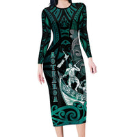 Personalised New Zealand Waka Racing Family Matching Long Sleeve Bodycon Dress and Hawaiian Shirt Maori Warriors