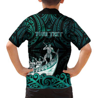 Personalised New Zealand Waka Racing Family Matching Off Shoulder Maxi Dress and Hawaiian Shirt Maori Warriors