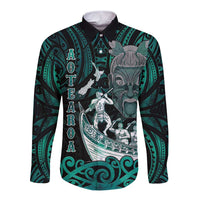 Personalised New Zealand Waka Racing Long Sleeve Button Shirt Maori Warriors LT05 Unisex Green - Polynesian Pride