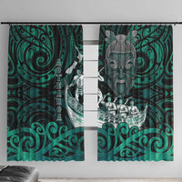 New Zealand Waka Racing Window Curtain Maori Warriors LT05 With Hooks Green - Polynesian Pride