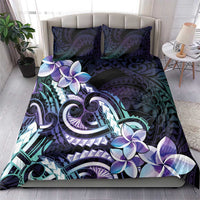 Polynesian Art Tattoo Bedding Set Plumeria Flowers Turquoise Gradient