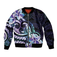 Polynesian Art Tattoo Bomber Jacket Plumeria Flowers Turquoise Gradient