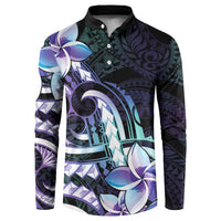 Polynesian Art Tattoo Button Sweatshirt Plumeria Flowers Turquoise Gradient LT05 Turquoise - Polynesian Pride