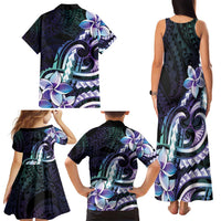 Polynesian Art Tattoo Family Matching Tank Maxi Dress and Hawaiian Shirt Plumeria Flowers Turquoise Gradient