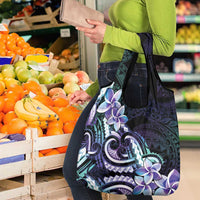 Polynesian Art Tattoo Grocery Bag Plumeria Flowers Turquoise Gradient