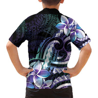 Polynesian Art Tattoo Kid Hawaiian Shirt Plumeria Flowers Turquoise Gradient