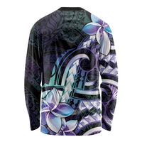 Polynesian Art Tattoo Long Sleeve Shirt Plumeria Flowers Turquoise Gradient LT05 - Polynesian Pride