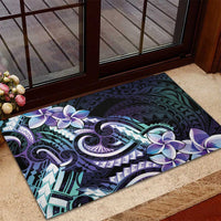 Polynesian Art Tattoo Rubber Doormat Plumeria Flowers Turquoise Gradient LT05 - Polynesian Pride