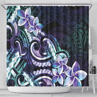 Polynesian Art Tattoo Shower Curtain Plumeria Flowers Turquoise Gradient