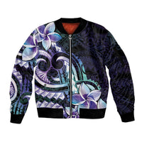 Polynesian Art Tattoo Sleeve Zip Bomber Jacket Plumeria Flowers Turquoise Gradient