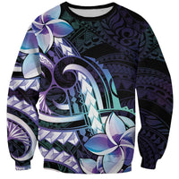 Polynesian Art Tattoo Sweatshirt Plumeria Flowers Turquoise Gradient LT05 Unisex Turquoise - Polynesian Pride