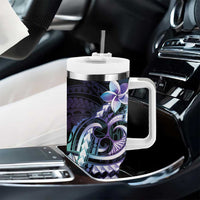 Polynesian Art Tattoo Tumbler With Handle Plumeria Flowers Turquoise Gradient LT05 - Polynesian Pride