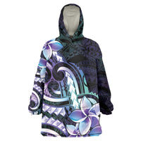 Polynesian Art Tattoo Wearable Blanket Hoodie Plumeria Flowers Turquoise Gradient LT05 One Size Turquoise - Polynesian Pride