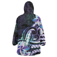 Polynesian Art Tattoo Wearable Blanket Hoodie Plumeria Flowers Turquoise Gradient LT05 - Polynesian Pride