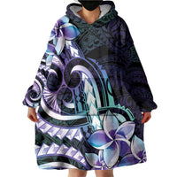 Polynesian Art Tattoo Wearable Blanket Hoodie Plumeria Flowers Turquoise Gradient LT05 - Polynesian Pride