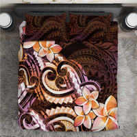 Polynesian Art Tattoo Bedding Set Plumeria Flowers Peach Gradient