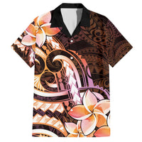 Polynesian Art Tattoo Family Matching Short Sleeve Bodycon Dress and Hawaiian Shirt Plumeria Flowers Peach Gradient