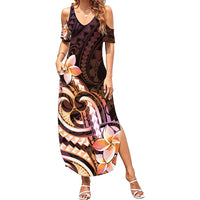 Polynesian Art Tattoo Family Matching Summer Maxi Dress and Hawaiian Shirt Plumeria Flowers Peach Gradient