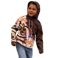 Polynesian Art Tattoo Kid Hoodie Plumeria Flowers Peach Gradient