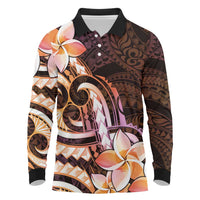 Polynesian Art Tattoo Long Sleeve Polo Shirt Plumeria Flowers Peach Gradient LT05 Peach - Polynesian Pride