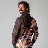 Polynesian Art Tattoo Long Sleeve Polo Shirt Plumeria Flowers Peach Gradient LT05 - Polynesian Pride