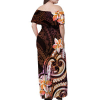 Polynesian Art Tattoo Off Shoulder Maxi Dress Plumeria Flowers Peach Gradient LT05 - Polynesian Pride