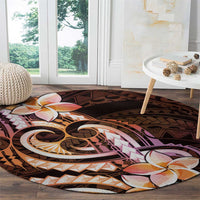 Polynesian Art Tattoo Round Carpet Plumeria Flowers Peach Gradient