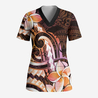 Polynesian Art Tattoo Scrub Top Plumeria Flowers Peach Gradient LT05 Adult Peach - Polynesian Pride