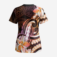 Polynesian Art Tattoo Scrub Top Plumeria Flowers Peach Gradient LT05 - Polynesian Pride