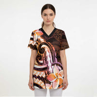 Polynesian Art Tattoo Scrub Top Plumeria Flowers Peach Gradient LT05 - Polynesian Pride