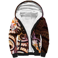 Polynesian Art Tattoo Sherpa Hoodie Plumeria Flowers Peach Gradient LT05 Unisex Peach - Polynesian Pride
