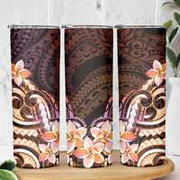 Polynesian Art Tattoo Skinny Tumbler Plumeria Flowers Peach Gradient