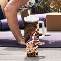 Polynesian Art Tattoo Tumbler With Handle Plumeria Flowers Peach Gradient LT05 - Polynesian Pride