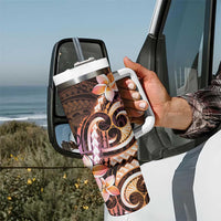 Polynesian Art Tattoo Tumbler With Handle Plumeria Flowers Peach Gradient LT05 - Polynesian Pride