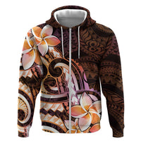 Polynesian Art Tattoo Zip Hoodie Plumeria Flowers Peach Gradient