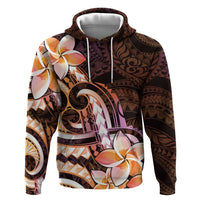 Polynesian Art Tattoo Zip Hoodie Plumeria Flowers Peach Gradient