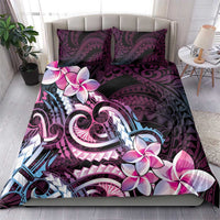 Polynesian Art Tattoo Bedding Set Plumeria Flowers Pink Gradient