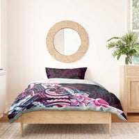 Polynesian Art Tattoo Bedding Set Plumeria Flowers Pink Gradient