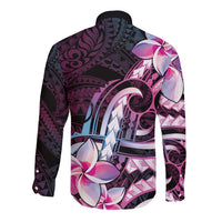 Polynesian Art Tattoo Long Sleeve Button Shirt Plumeria Flowers Pink Gradient LT05 - Polynesian Pride