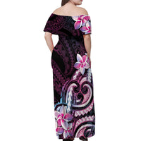 Polynesian Art Tattoo Off Shoulder Maxi Dress Plumeria Flowers Pink Gradient LT05 - Polynesian Pride