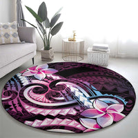 Polynesian Art Tattoo Round Carpet Plumeria Flowers Pink Gradient