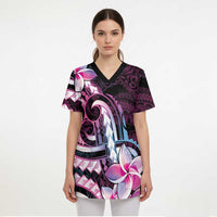 Polynesian Art Tattoo Scrub Top Plumeria Flowers Pink Gradient LT05 - Polynesian Pride